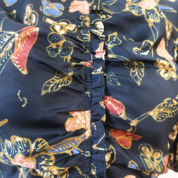 Womens Ulla Johnson 100% Silk Black, Multi Design Shirred Short Sleeve Top XS - Picture 7 of 10